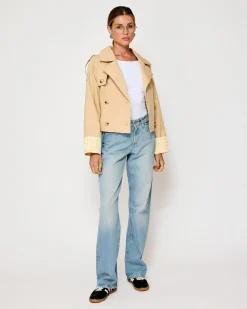 Line & Dot ALBA CROP TRENCH JACKET WITH GINGHAM CHECK CUFFS- Resort | Outerwear