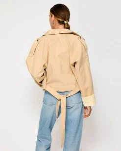Line & Dot ALBA CROP TRENCH JACKET WITH GINGHAM CHECK CUFFS- Resort | Outerwear