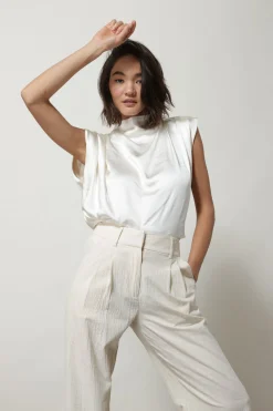 Line & Dot DOLLY SATIN MOCK NECK BLOUSE- Tops