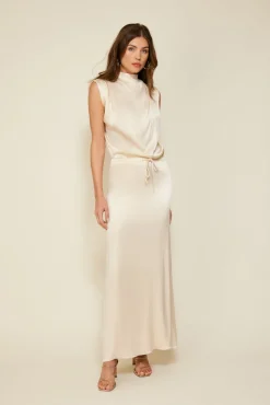 Line & Dot GLOSSY DRAWSTRING MAXI SKIRT- Bottoms