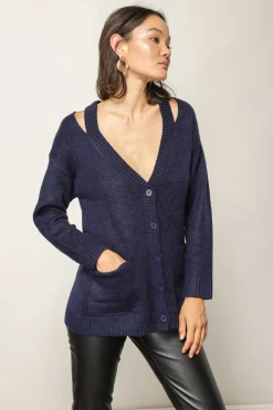 Line & Dot JENNA CARDIGAN WITH CUT OUT SLITS- Tops