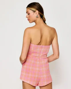 Line & Dot LEEZA STRAPLESS TWEED ROMPER- Dresses | Resort