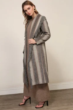 Line & Dot LINDA FRINGE COAT WITH GRADIRNT STRIPE- Outerwear