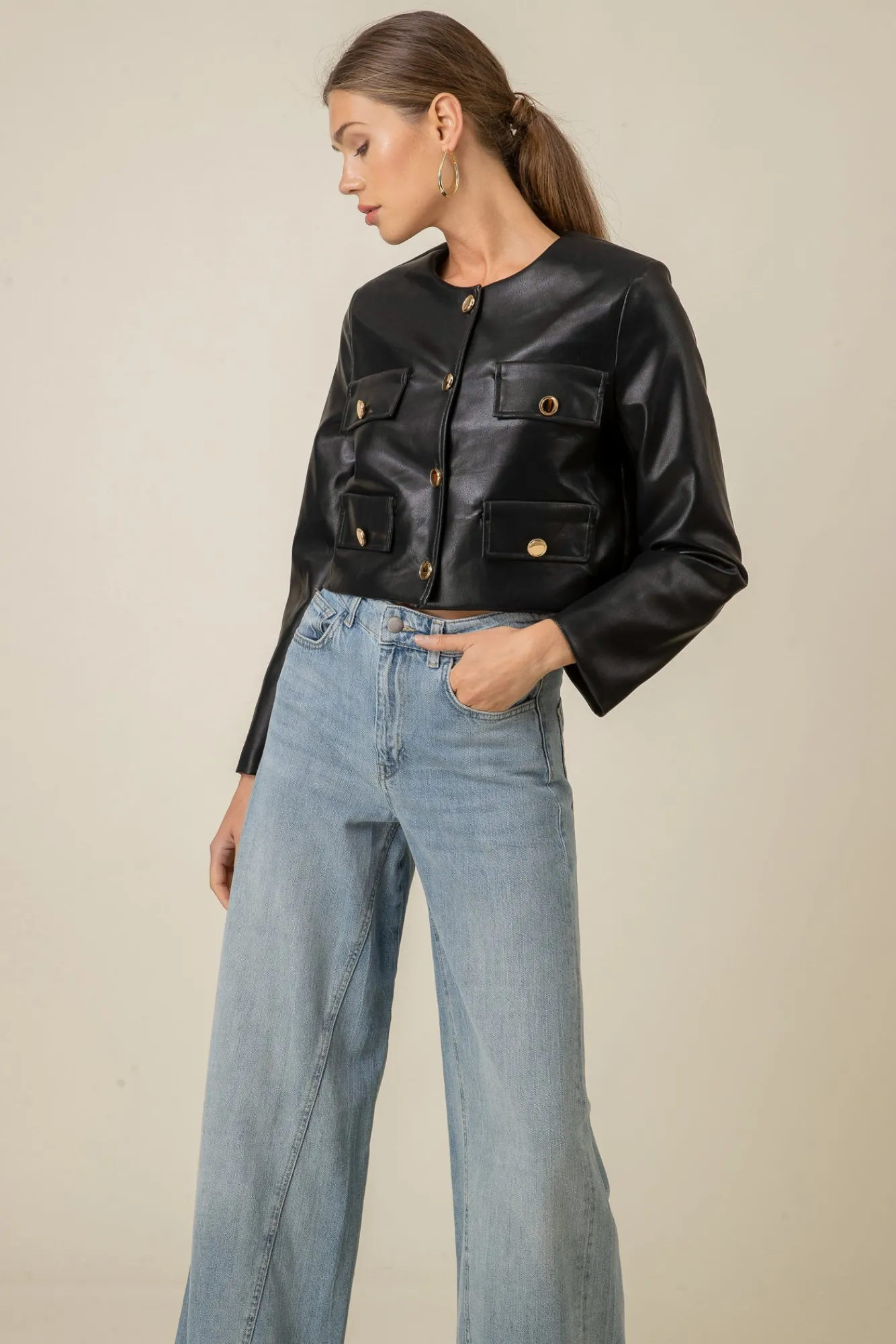 Line & Dot SONNY COLLARLESS JACKET- Outerwear