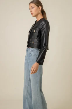 Line & Dot SONNY COLLARLESS JACKET- Outerwear