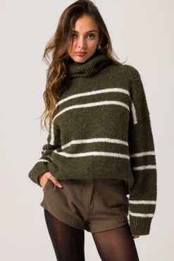 Line & Dot VERONICA SWEATER - OLIVE AND IVORY- Knits