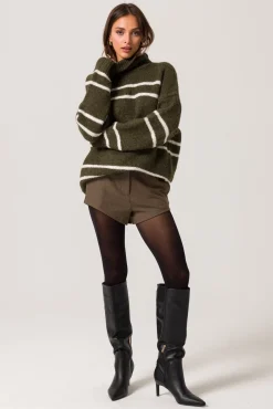 Line & Dot VERONICA SWEATER - OLIVE AND IVORY- Knits